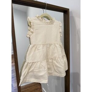 New The Oaks Apparel Kids Girls Beige Linen Blend Tiered Ruffle Dress Size 2 Bow